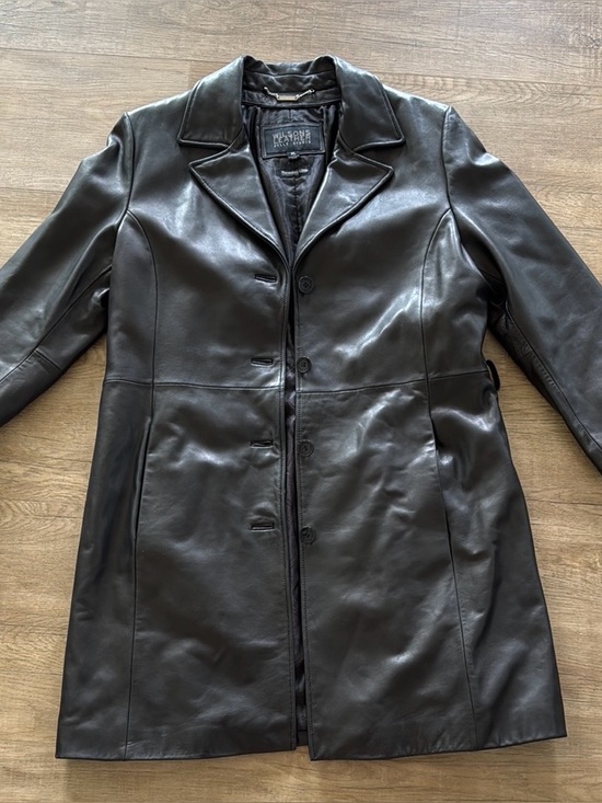Wilsons Leather Jackets & Blazers - Wilsons Leather Black Leather Button-Front Coat